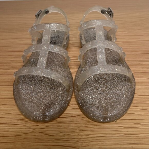 GIRLS ART CLASS CLEAR SILVER GLITTER JELLY SANDALS SIZE 3 GUC STUDDED BUCKLE - Picture 3 of 6